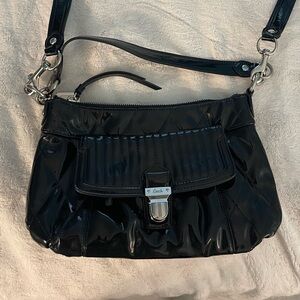 BNWT COACH LIQUID VINYL BLACK BAGUETTE BAG